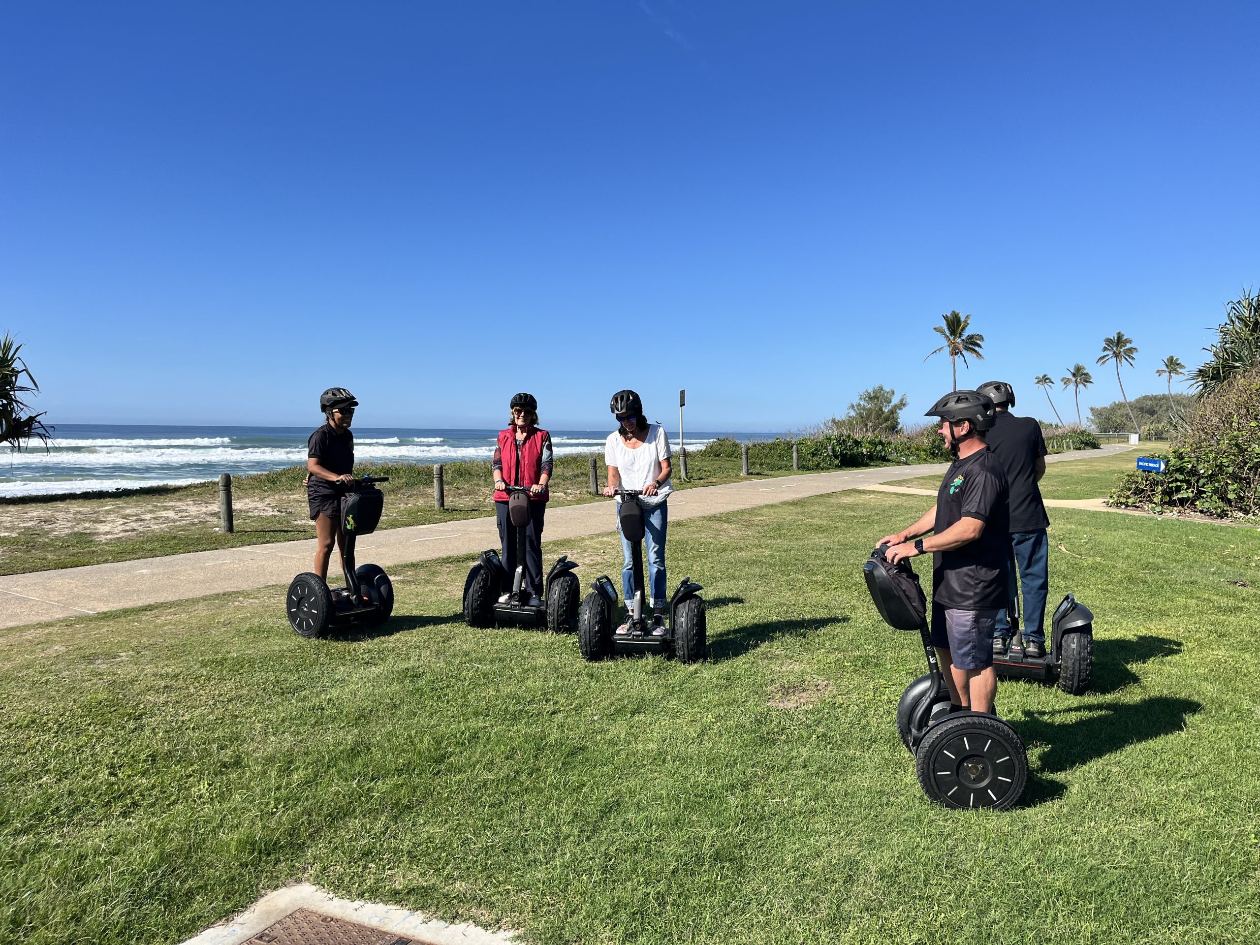 Kangaroo Segway Tours group riding along the Brisbane River at Kangaroo Point